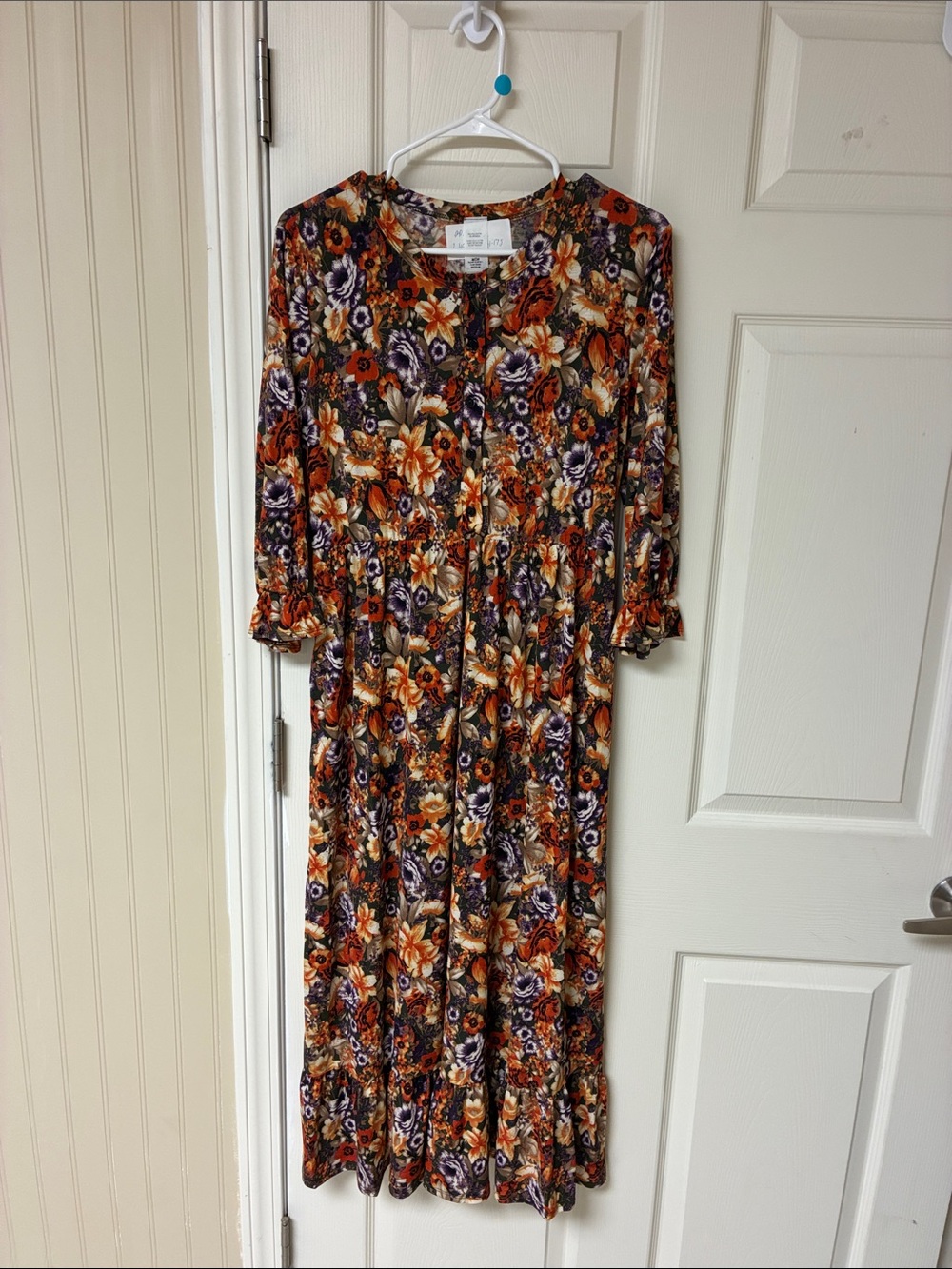 Floral Midi Dress in Orange and Purple